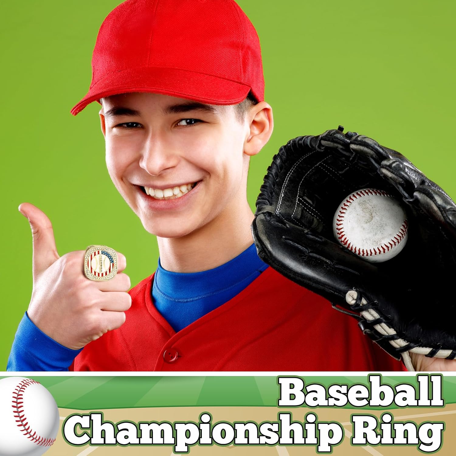Landical 10 Set Baseball Championship Ring with Display Case and Stand Holder Championship Ring Box Acrylic Showcase and Holder Champion Trophy Rings for League Winner Finalists Award Gifts