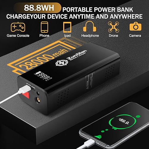 Miniatura 5 de Arrancador de salto con compresor de aire, batería portátil de 4000 A, inflador digital de neumáticos de 150 PSI, paquete de energía de batería de