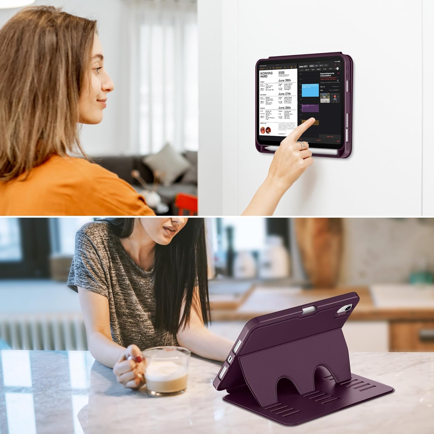 VIKESI Case for iPad iPad mini 7 (A17 Pro) and iPad mini 6,Multiple Angles Magnetic Stand Cover,Shockproof Soft Back,Pencil Holder,and Auto Sleep/Wake,Dark Purple