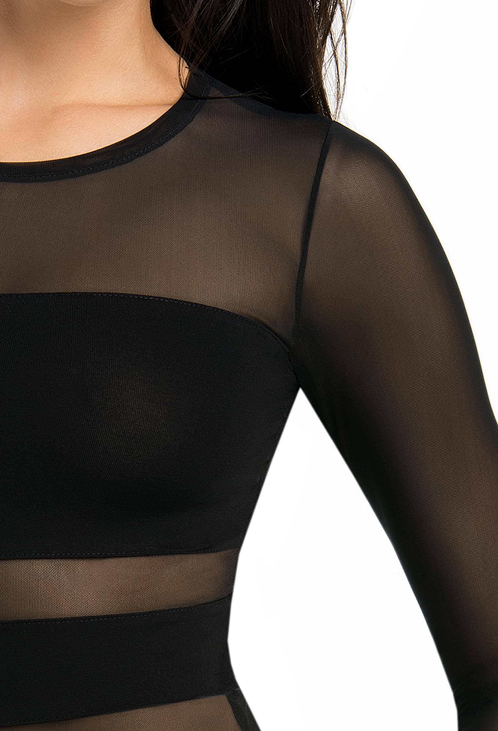 Teyli Body Donna a Maniche Lunghe – Con Inserti in Rete – Body Trasparente e Sensuale per Occasioni Speciali.
