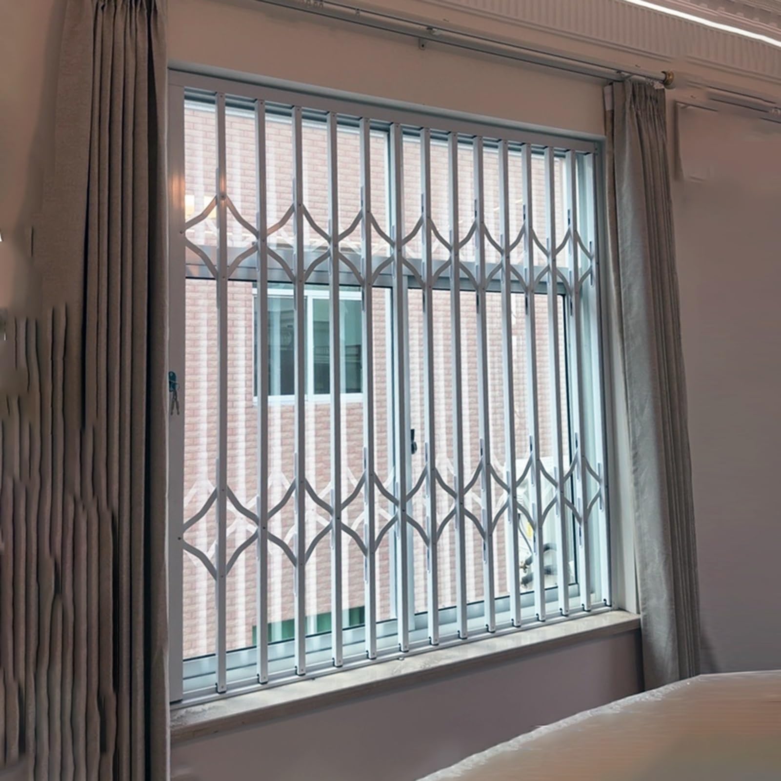 Barres de fenêtre coulissantes et grilles - Gardes de porte d'intérieur/extérieur avec serrure - Défense anti-effraction pliable pour sous-sol et balcon - 100 x 100 cm (l x H)