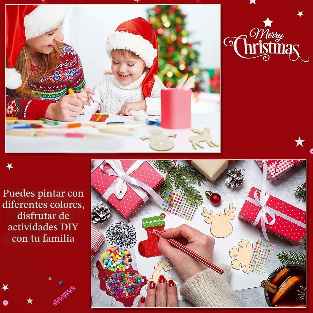 264 Pezzi Adornos Arbol Navidad Madera,Decoración Arbol de Navidad Colgante de Madera-Con Cordón-Manualidades de Navidad,Adornos Navideños Adecuado para Cajas de Regalo Decorativas,árboles de Navidad