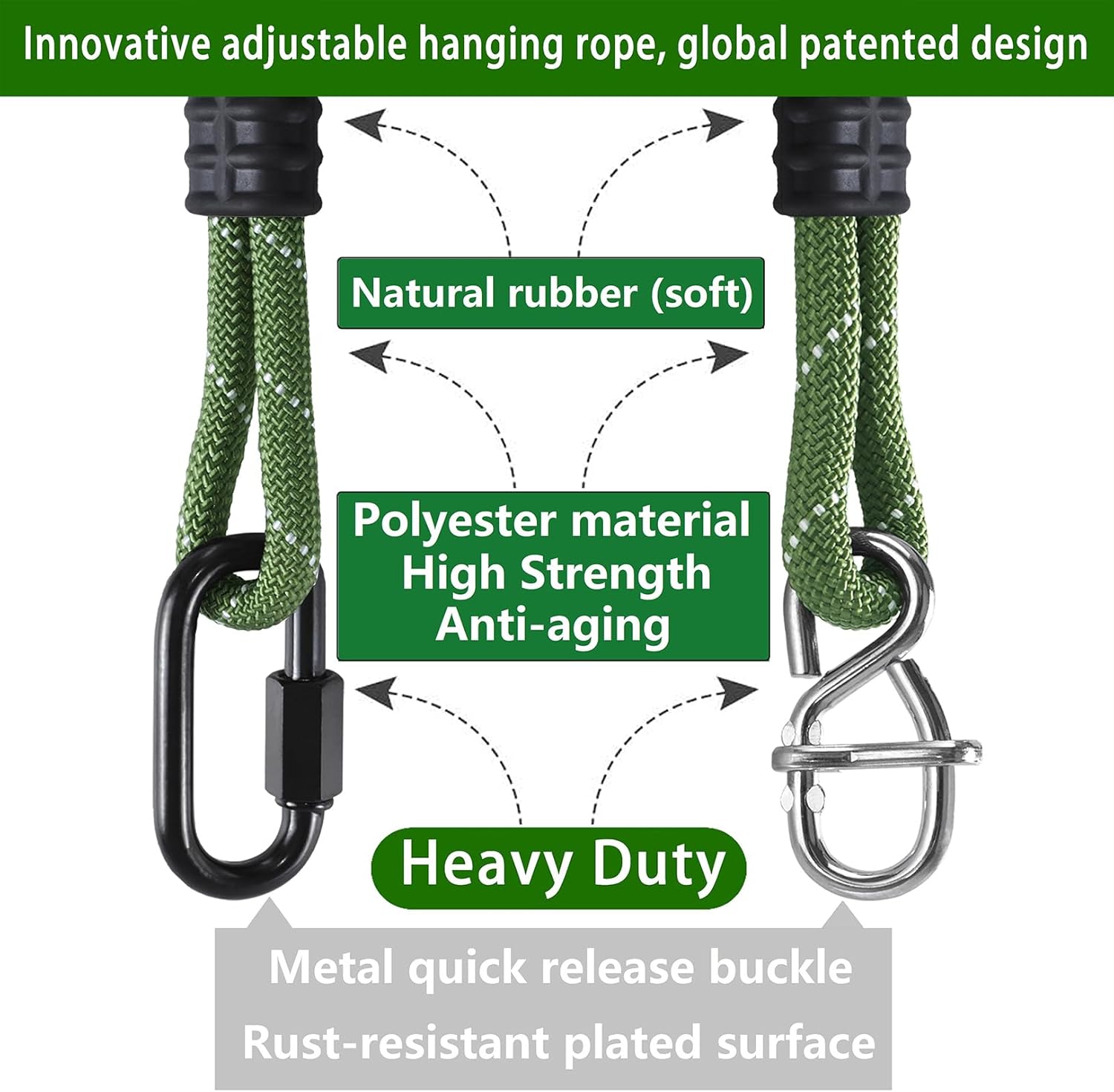 Tree Swing Ropes Heavy Duty, Adjustable Extendable Hammock Hanging Straps for Outdoor Swings Hammock Playground Set Accessories, 3.3Ft(40") of 2Pack, Green 6 71JvM4i4cCL. AC SL1500
