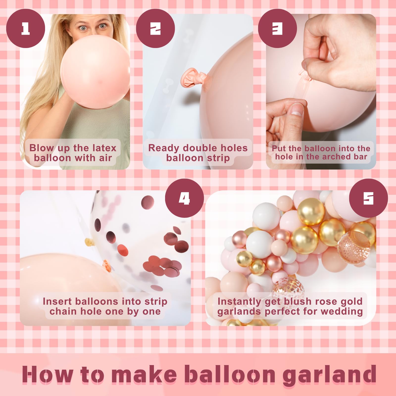 162-teiliges Ballon-Set in Blush Pink & Roségold – 45,7 cm, Latex-Luftballons mit Schnellclips für Girlandenbogen, Babyparty-Hintergrund, Hochzeitsdekoration, Abschlussfeier