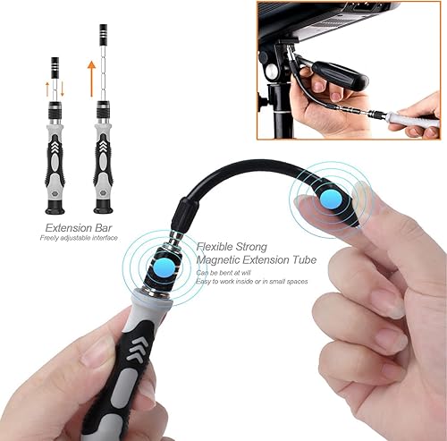 Miniatura 6 de DIQQHI - Juego de destornilladores de precisión mejorados, kit de herramientas de reparación magnética 117 en 1 para tableta, serie iPhone,