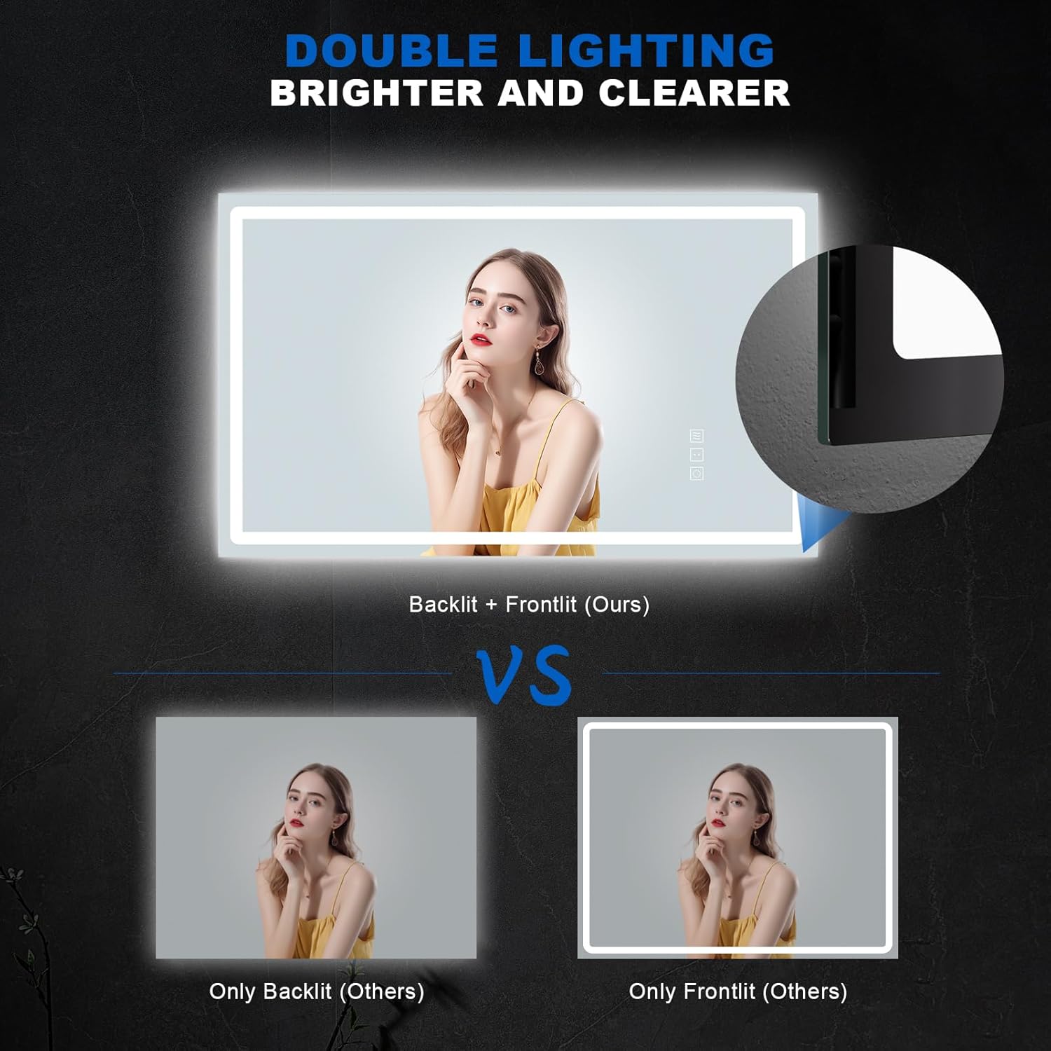 QAOYEDE LED Bathroom Mirror 30"x18", Bathroom Vanity Mirror with Lights, Stepless Dimming, 3 Colors, Memory Function, Shatterproof Design, Wall Mount Horizontal/Vertical, Plug-in or Hardwired