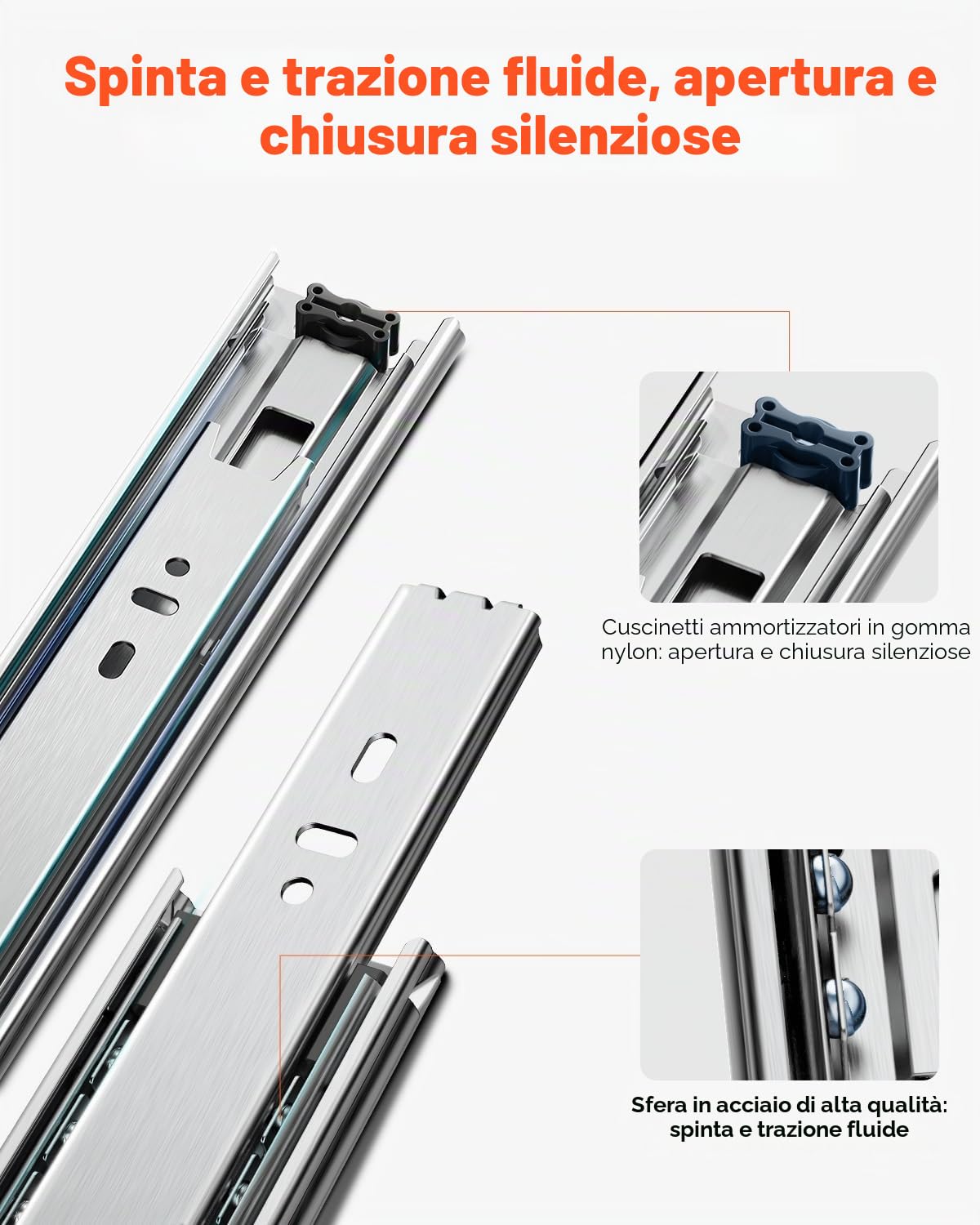 VEVOR Guide per Cassetti, 10 Paia di Guide per Mobili, con Cuscinetti a Sfera a Estensione Completa, Capacità di Carico di 45 kg per Montaggio Laterale per Impieghi Gravosi 600 mm