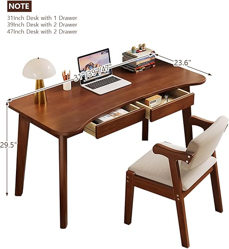 Miniatura 2 de Escritorio para computadora con 2 cajones, escritorio moderno de oficina en casa, mesa de estudio curvada de madera maciza (39 pulgadas, natural)