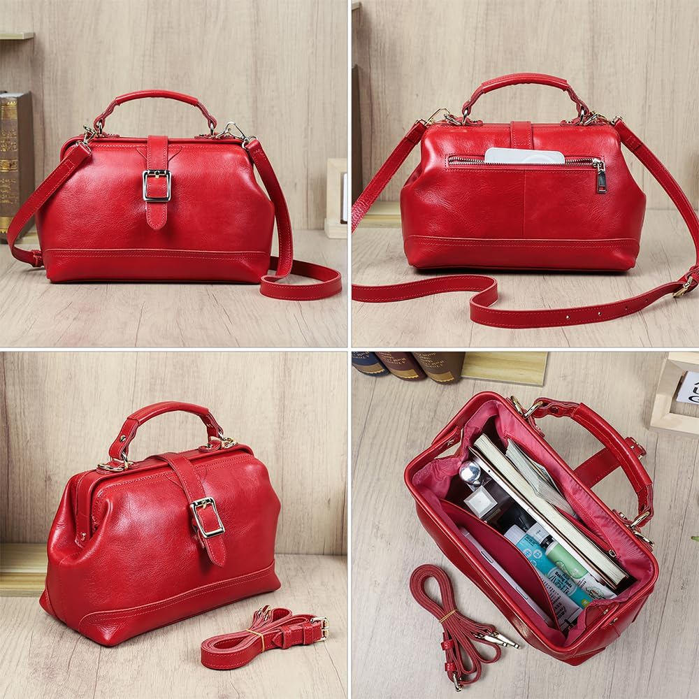 CONTACTS Genuine Leather Doctor Bag for Women Top Handle Purse Satchel Handbag Vintage Shoulder Bag