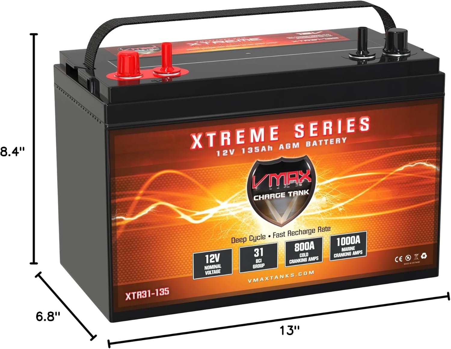 QTY6 XTR31-135 for 72V GEM Car Replacement Batteries VMAX AGM compatible with e2 e4 e6 es el elxd