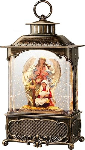 Miniatura 6 de Nativity - Linterna de globo de nieve con forma de ángel de Navidad, decoración musical iluminada de Navidad para interiores con música, Ángel y
