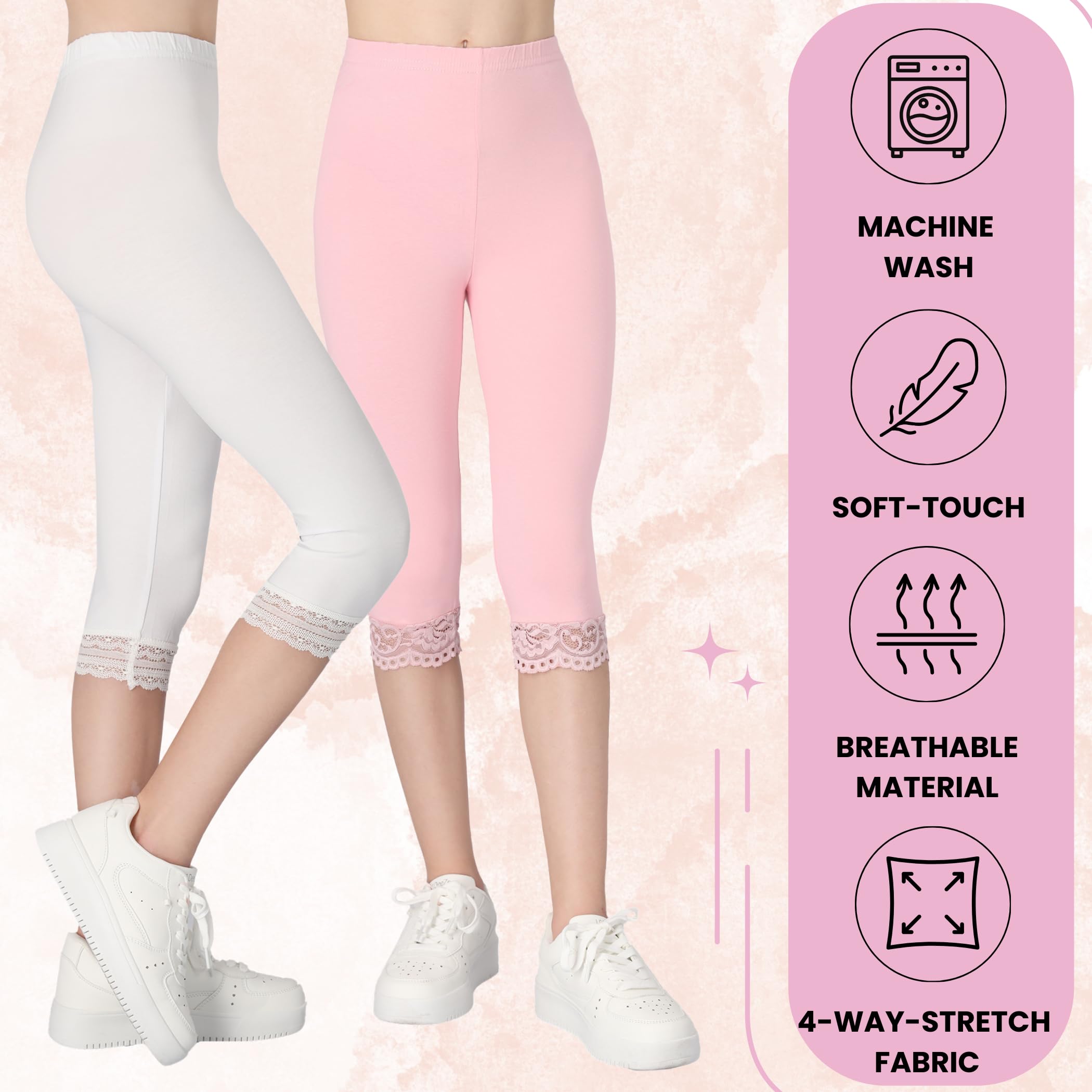 FUTURO FASHION Leggings Pirata para Niña de Algodón con Encaje Suaves y Elásticos Ropa Infantil de Verano Tallas 116 a 158