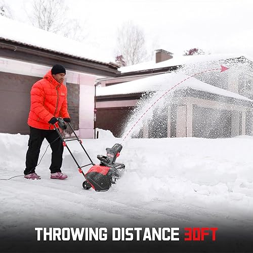 Miniatura 3 de PowerSmart Soplador de nieve con cable de 18 pulgadas, lanzanieves eléctrico con motor de 15 amperios