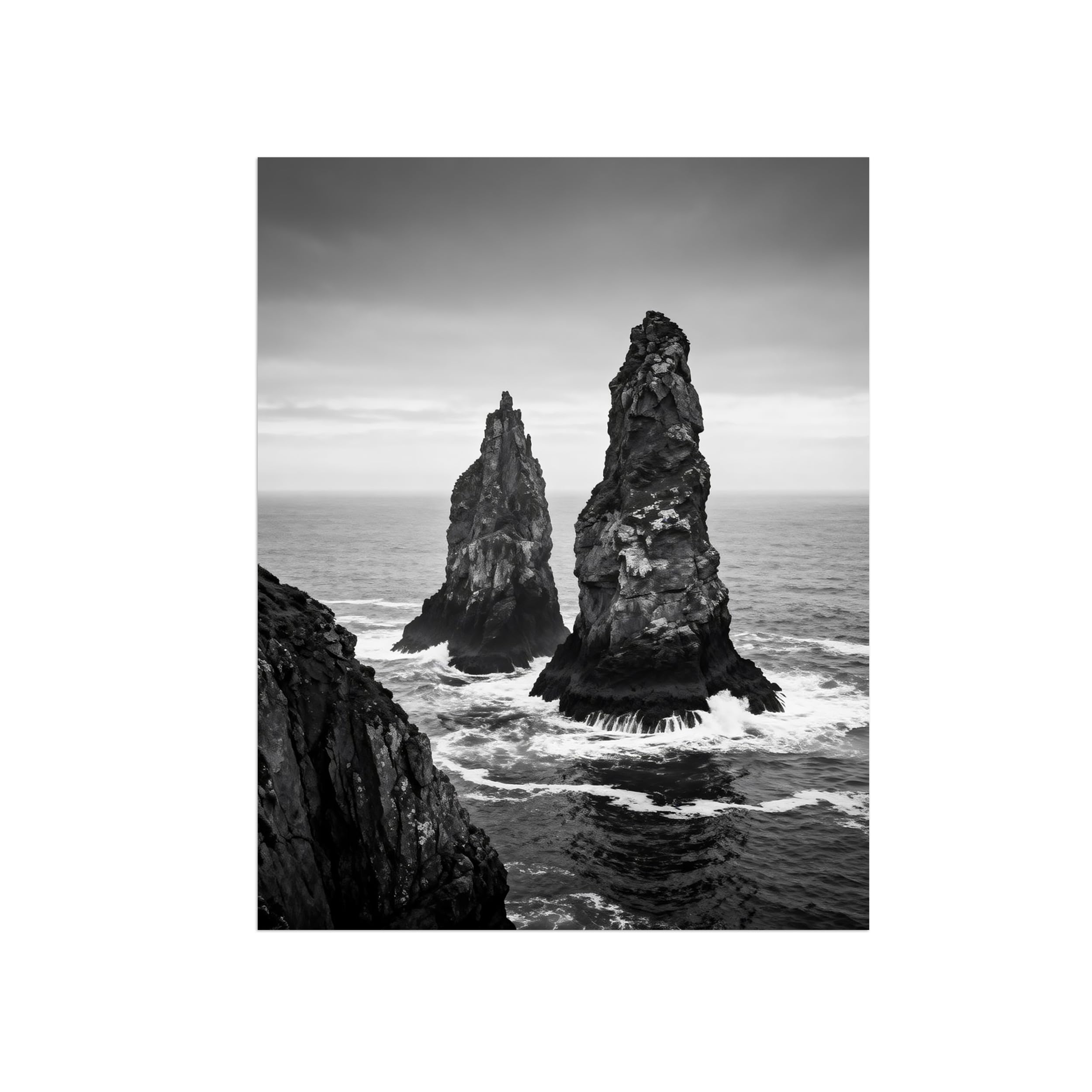 OZPWBVY Sea Rocks Black White Landscape Wall Art Prints 80x105cm Unframed