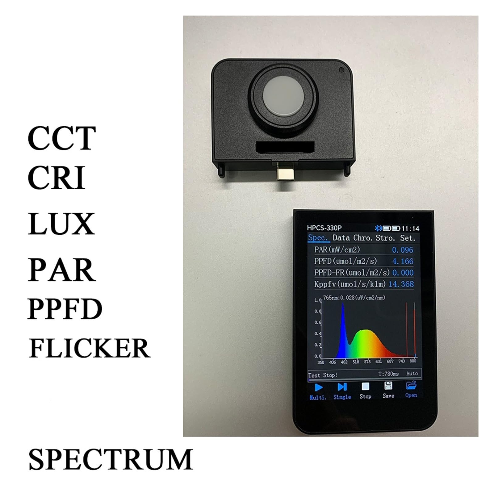 HPCS330P Handspektrometer PAR PPFD-Messgerät 350-800 nm | Unterstützt PC-Software-Touchscreen zur Umgebungsüberwachung