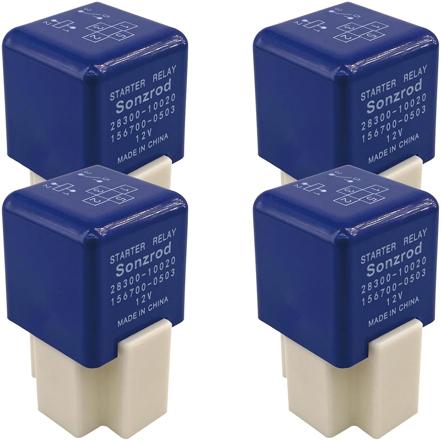28300-10020 Starter Relay (4-Pack) 12V 4-Pin Replacement for Toyota Camry Corolla RAV4 Tacoma Tundra Lexus, 156700-0503 Horn and AC Clutch Relay