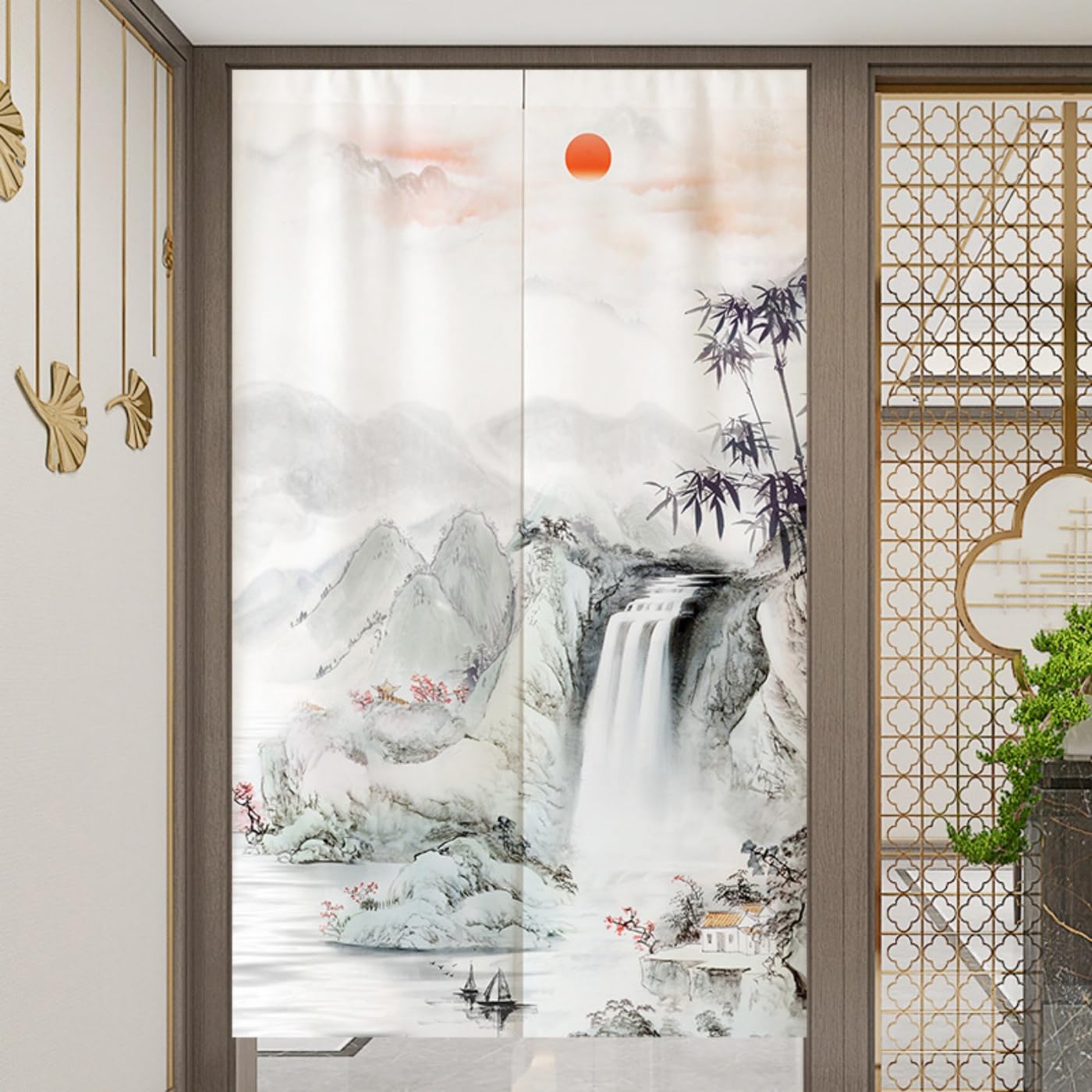 Guest Ruyunlai Japanese Noren Doorway Curtain, M12 Ink Painting, 75x150cm