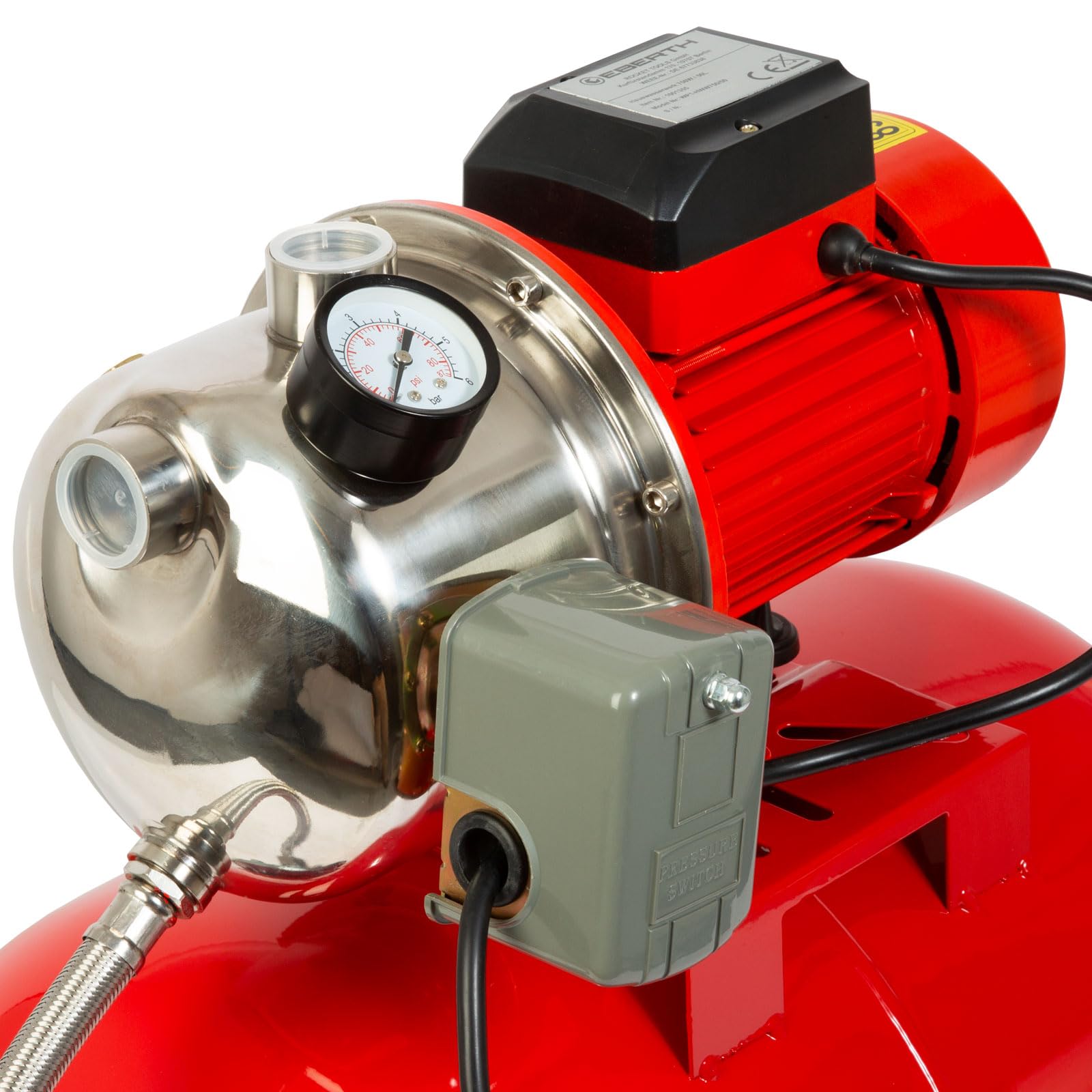 EBERTH Autoclave per Acqua per Casa 3600L/h, 5bar, 750W, Pressostato per Funzionamento Automatico, Serbatoio in acciaio verniciato da 100L, altezza di aspirazione 9m, altezza di mandata 40m
