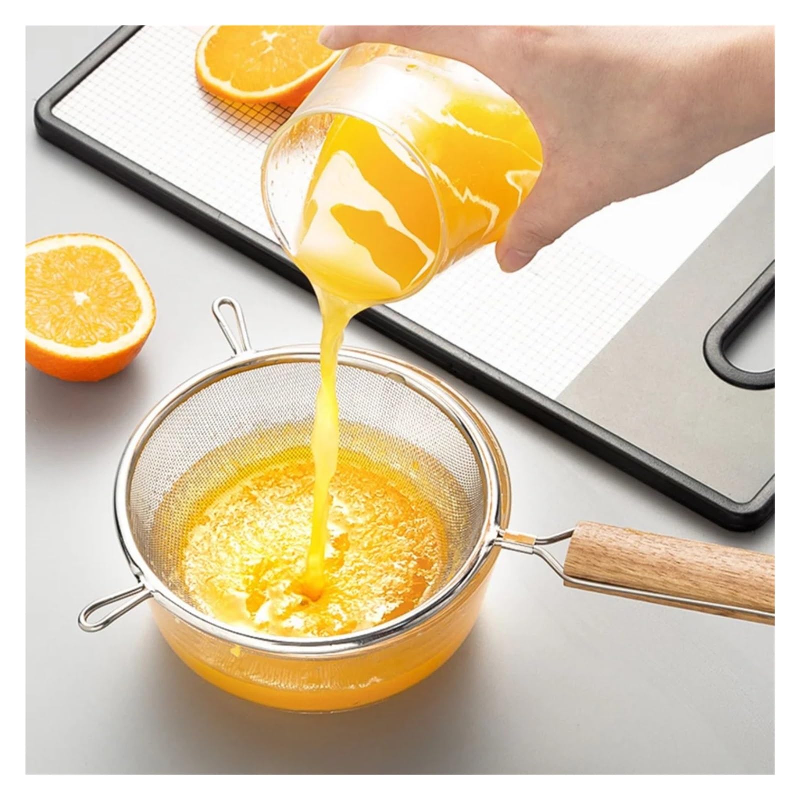 passoire inox 1/3 pièces de cuisine en acier cuisson tamis à farine filtre jus cuillère huile passoire mailles binaurales portative(Type4)