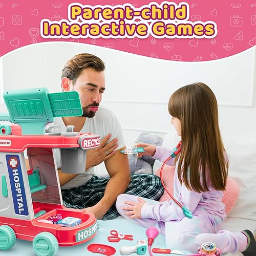 Miniatura 3 de Kit médico de juguete para niños, juego de estación médica de simulación con carrito móvil, juego médico para niños y niñas, kit médico para niños