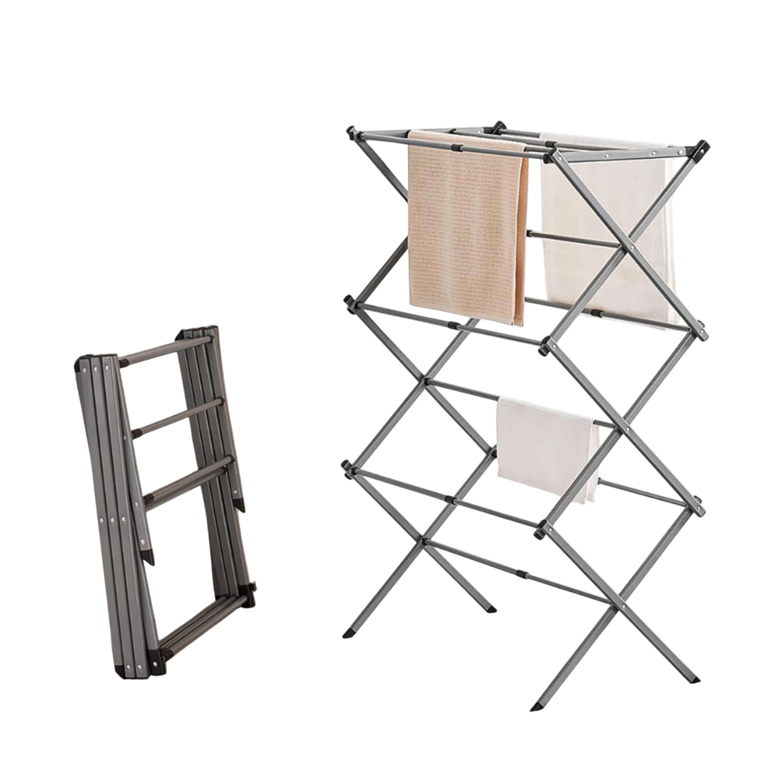 Luxtrous Grey Expandable Clothes Drying Rack-Foldable 3-Tier Laundry Drying Rack, Adjustable Towel Rack Air Drying Clothing - Indoor & Outdoor Foldable Drying Racks Horse Airer,