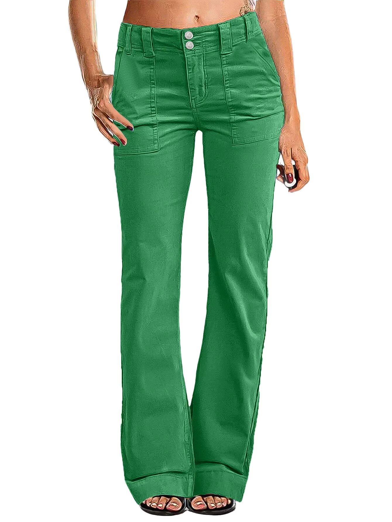 Flamingals Women's Wide Leg Pants for Women Mid Waist Dress Flare Straight Leg Corduroy Pants Workout Jeans Trendy