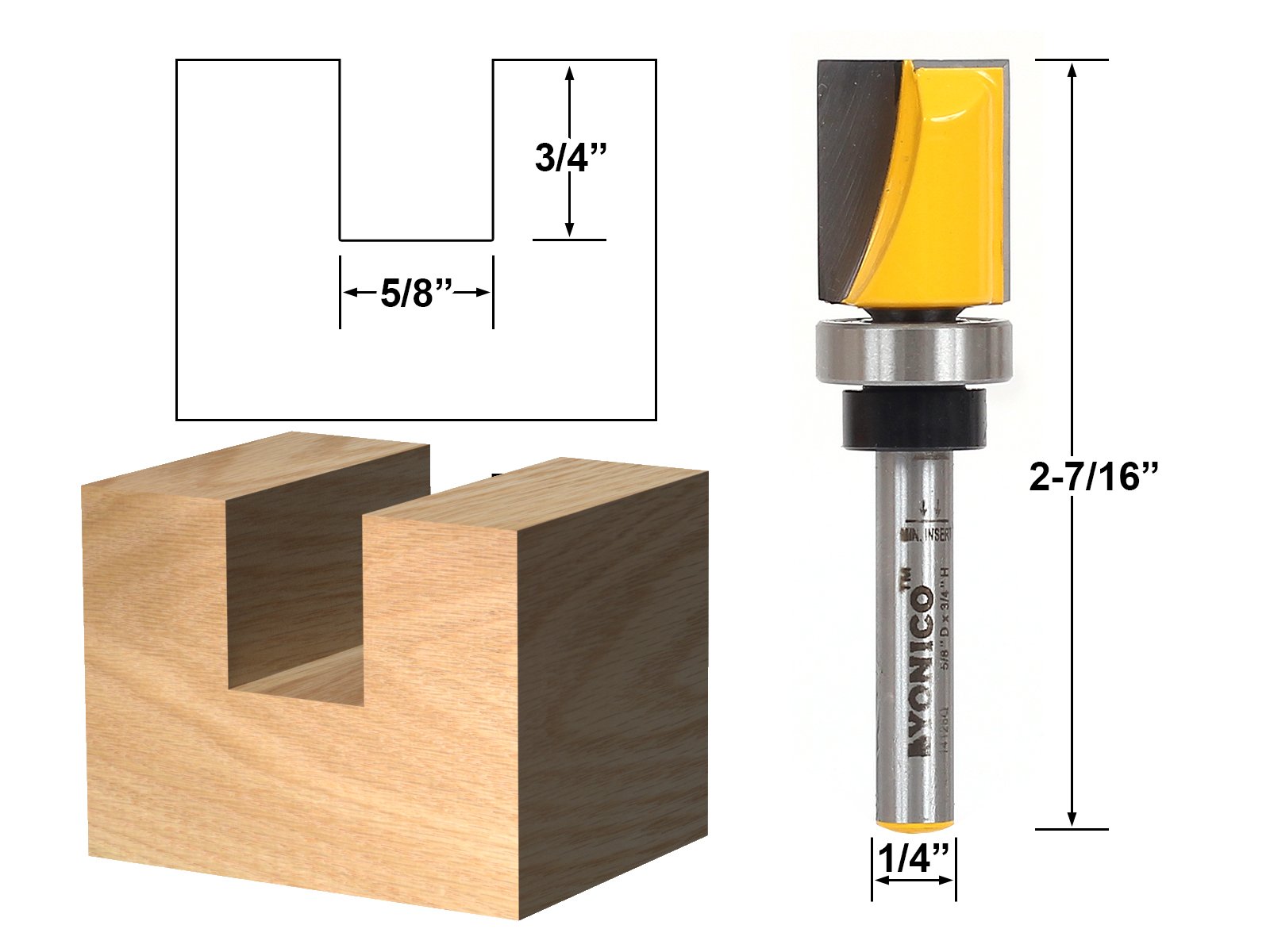 YONICO Flush Trim Router Bit 5/8-Inch Diameter 1/4-Inch Shank 14124q
