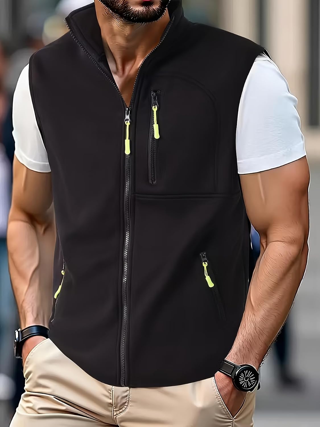 Men’s Puffer Sleeveless Vest with Zipper Pockets Lightweight Casual Vest Winter Warm Outdoor Jacket