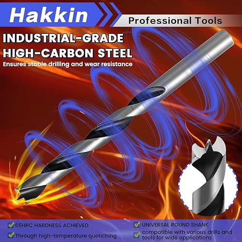 Miniatura 2 de Juego de 14 brocas de madera de punta brad con punzón central, 3456789100.472 in con vástago redondo recto en espiral con diseño de doble flauta