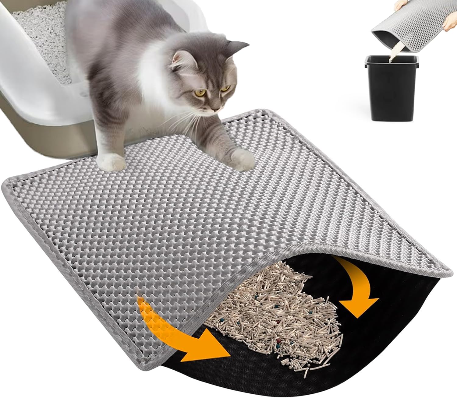 HCY&WLD Cat Litter Mat, Honeycomb Double Layer Cat Litter Trapping Mat, Waterproof Urine Proof Non-Slip, Scatter Control, Less Waste, Easier to Clean (Light Gray, 45" X 26")