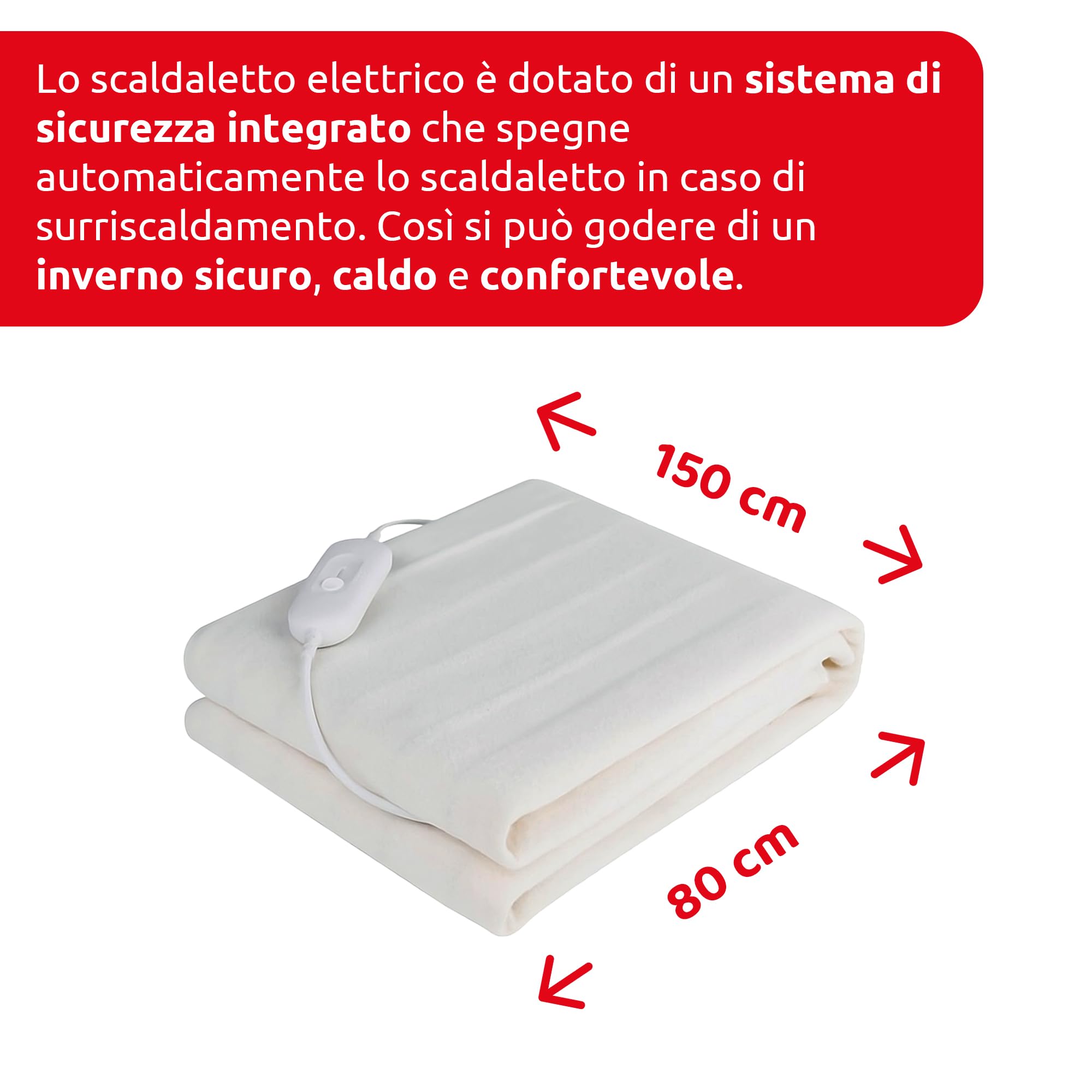 Melchioni Family | Scaldaletto Elettrico Singolo 150x80cm in Poliestere con Telecomando 3 Livelli di Temperatura, Lavabile, Protezione Surriscaldamento, 60W