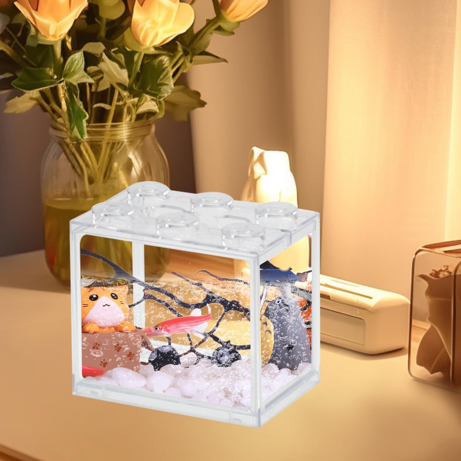 Małe Betta, Plastikowe Mini Pudełko Na Ryby Przezroczyste Wycięcie, Akrylowe Przeciwwybuchowe Przenośne Miniaturowe Akwarium (B)