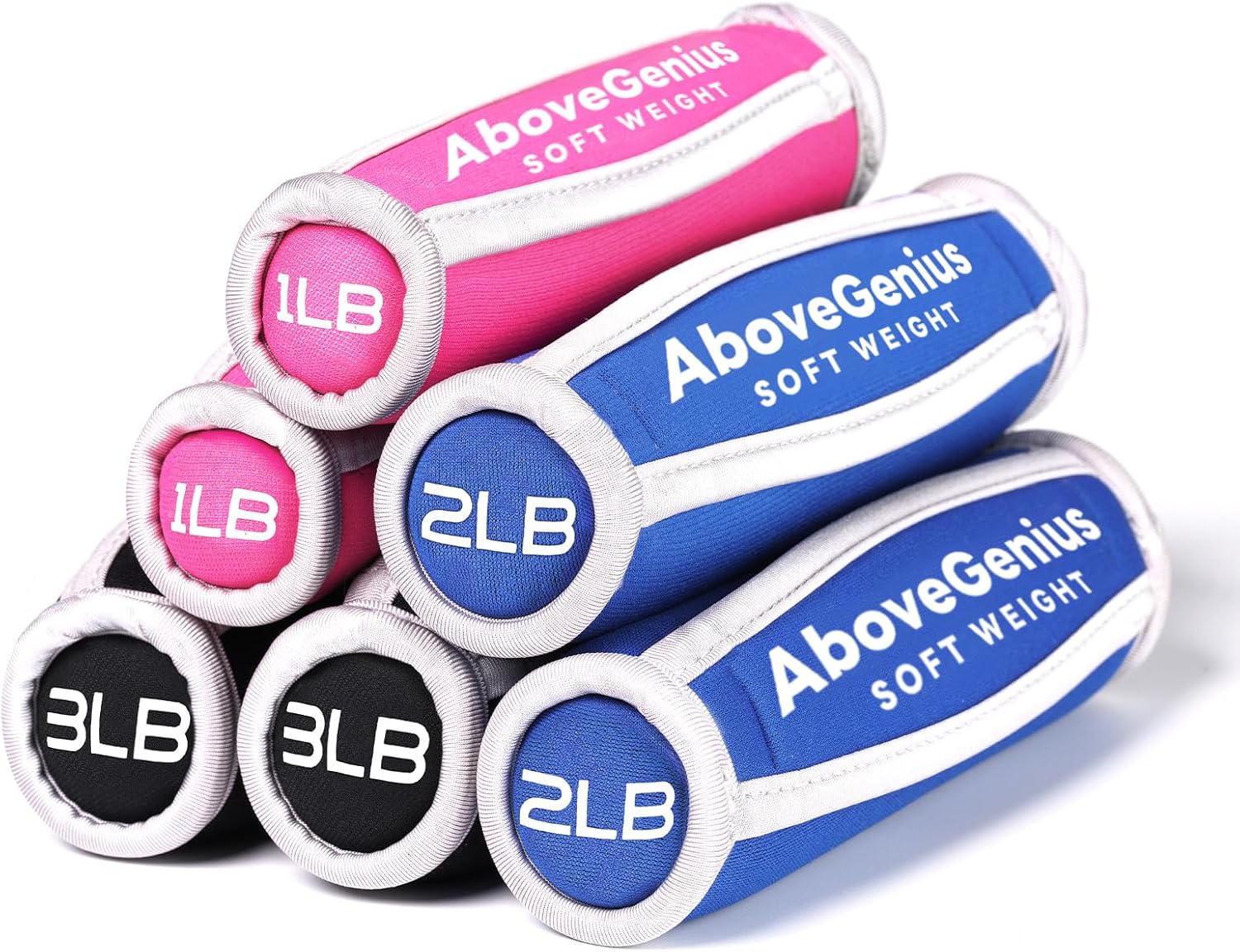 AboveGenius Hand Weights Set for Women & Men, 3 Pair of Hand Weights (1/2/3 LB) Included, Soft Dumbbell Walking Weight Sets with Hand Strap for Running, Jogging and Physical Therapy