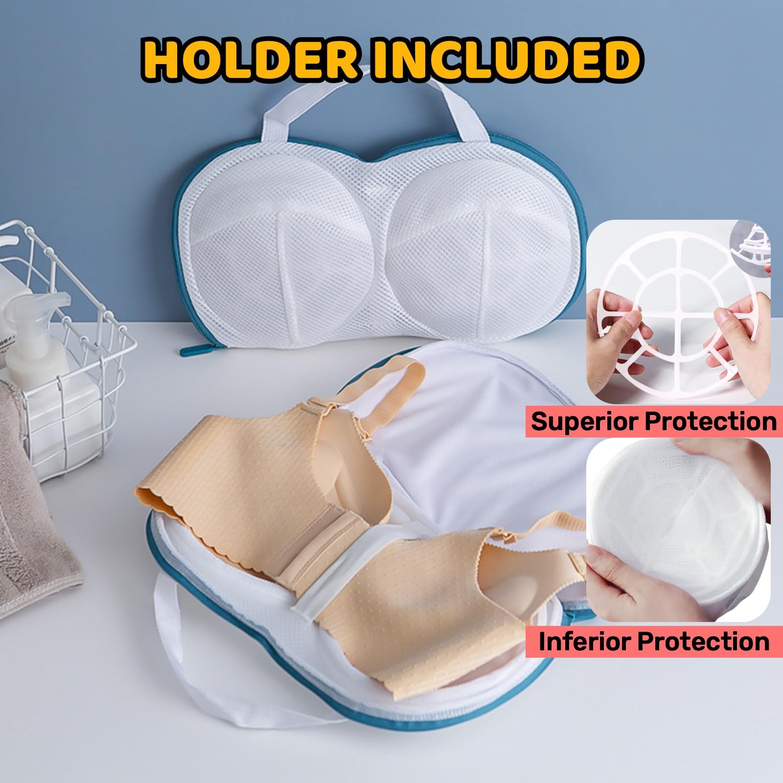 3 Sacchetti Per Il Lavaggio Del Reggiseno, Protezione Per Reggiseno In Rete Strutturata Con Telaio Sacchetti Antideformazione Per Il Lavaggio Della Lin P16490996