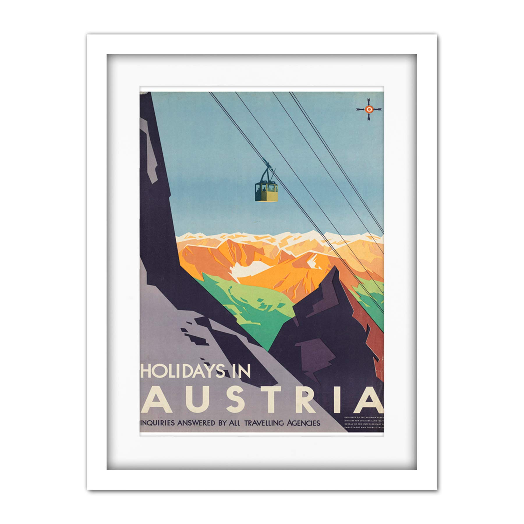 Wee Blue Coo Austria Travel Ski Lift Alpine Artwork Framed Wall Art Print 18X24 Inch