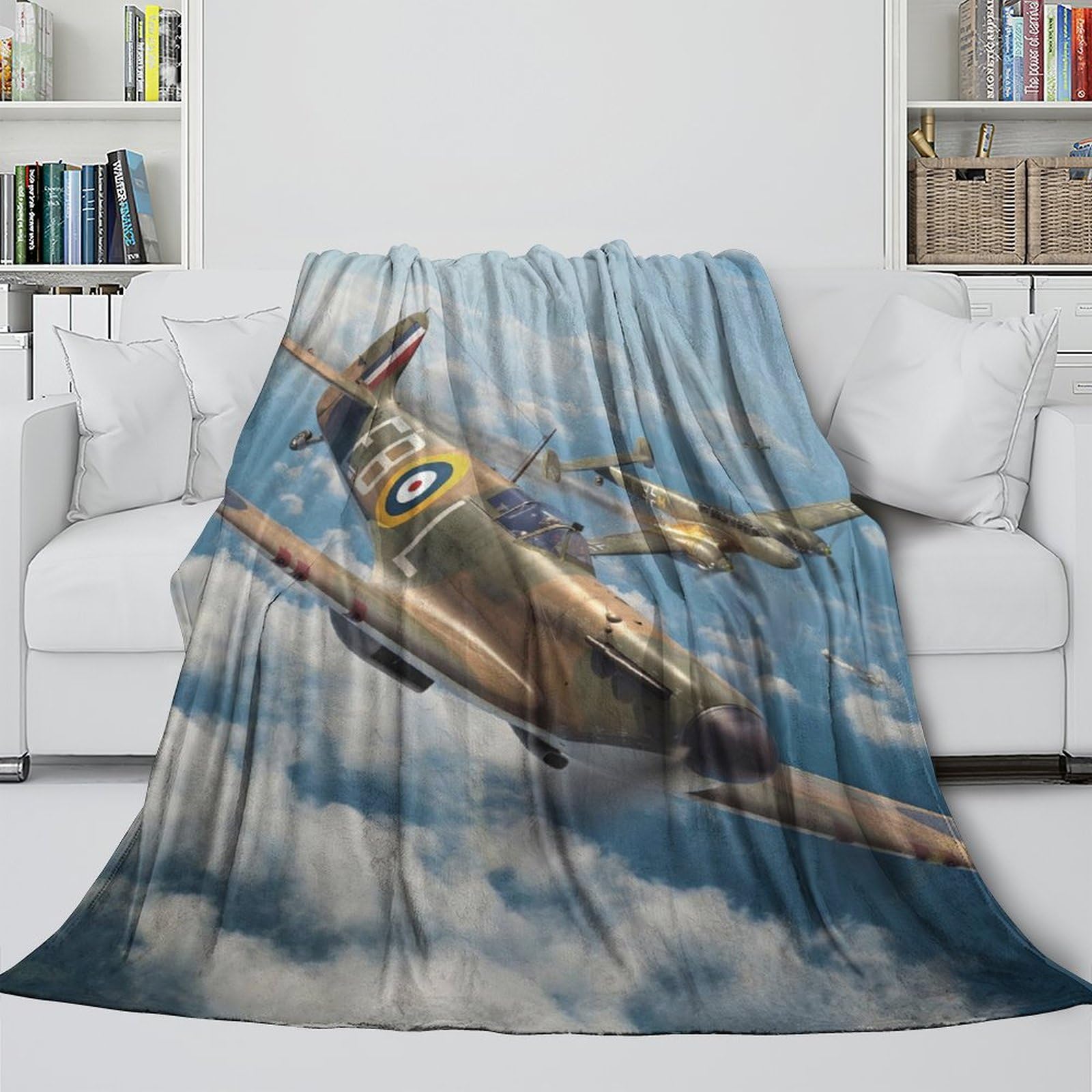 LXHASPIEO British Spitfire Fighter Flannel Blanket - Military Soft Blanket Birthday Gift for Hubby Boyfriend Girlfriend Neighbor - Living Room/Bedroom/Sofa/Decor 70x80inch(180x200cm)