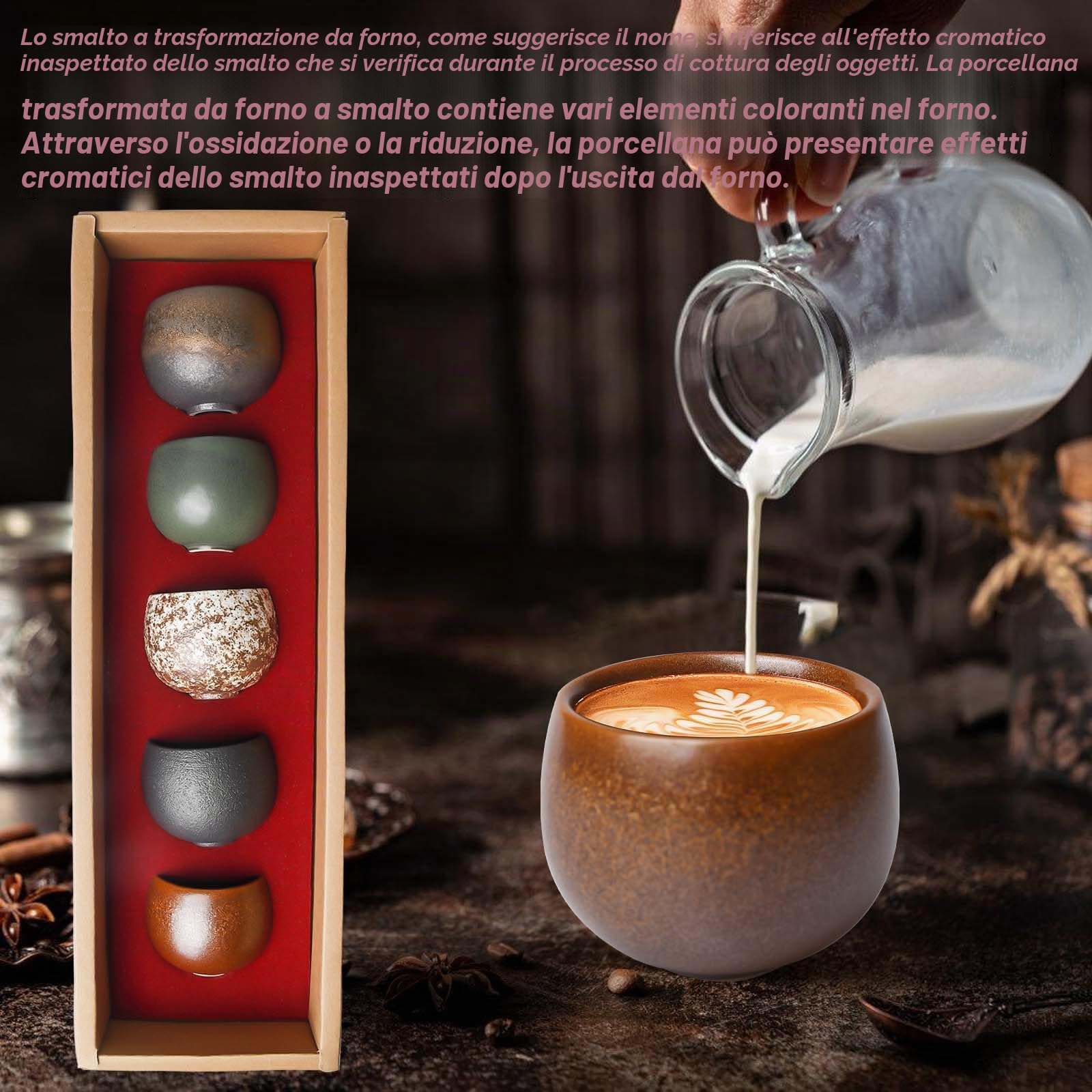 Set di 5 tazze da espresso in ceramica, con pareti spesse, 50 ml, senza manico, di alta qualità, in gres porcellanato, ideali per espresso, moka, tè, regalo per donne e uomini