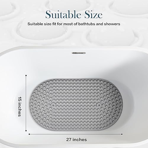 Miniatura 6 de Tapete de baño de silicona antideslizante para bañera de masaje de burbujas, tapete de ducha antideslizante con 27 x 15 pulgadas para un fácil