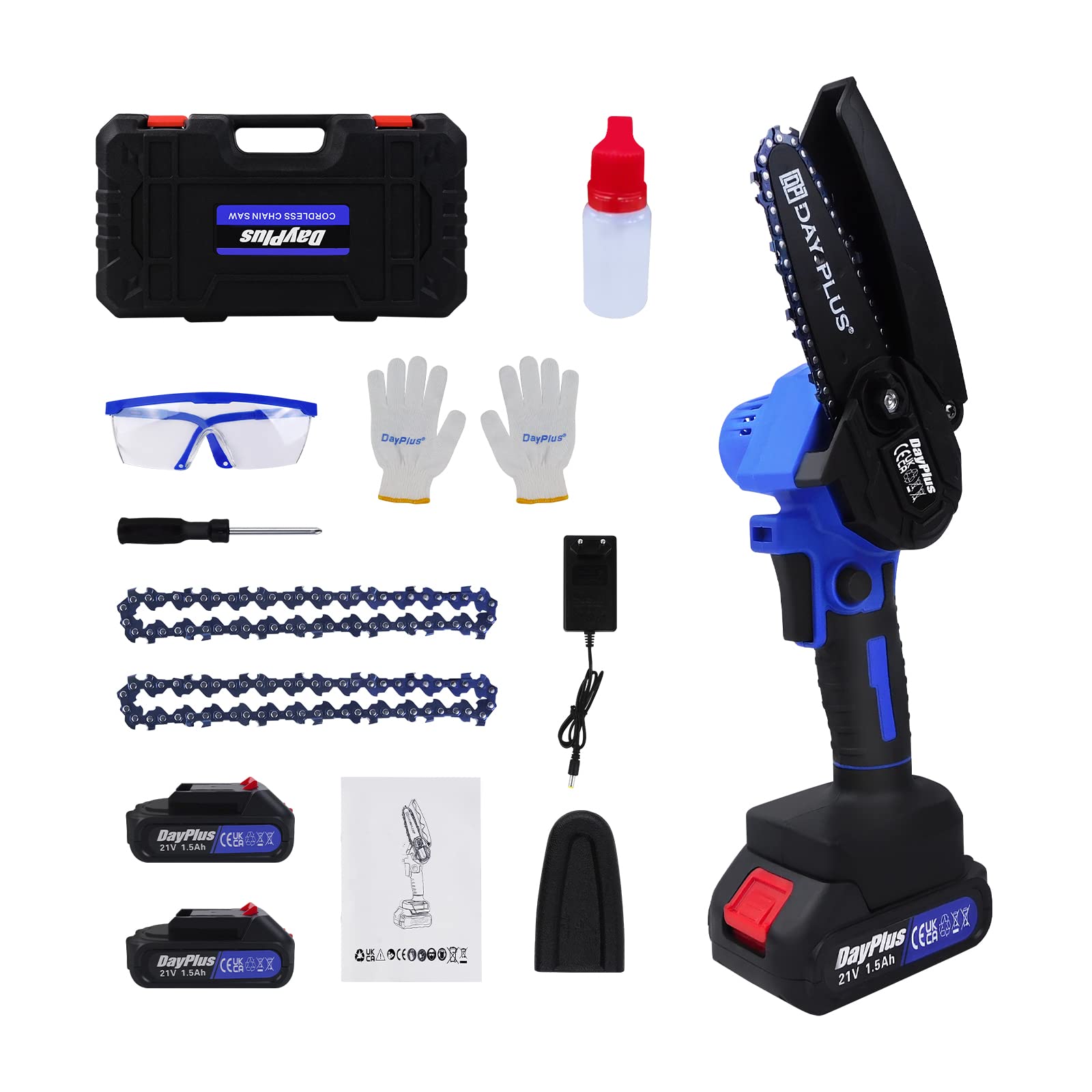 Ulepszona ręczna ręczna piła łańcuchowa 10 cm, przenośna, mini akumulatorowa piła łańcuchowa, 21 V, zasilanie bateryjne, do cięcia drzew i gałęzi drewna, z 2 bateriami