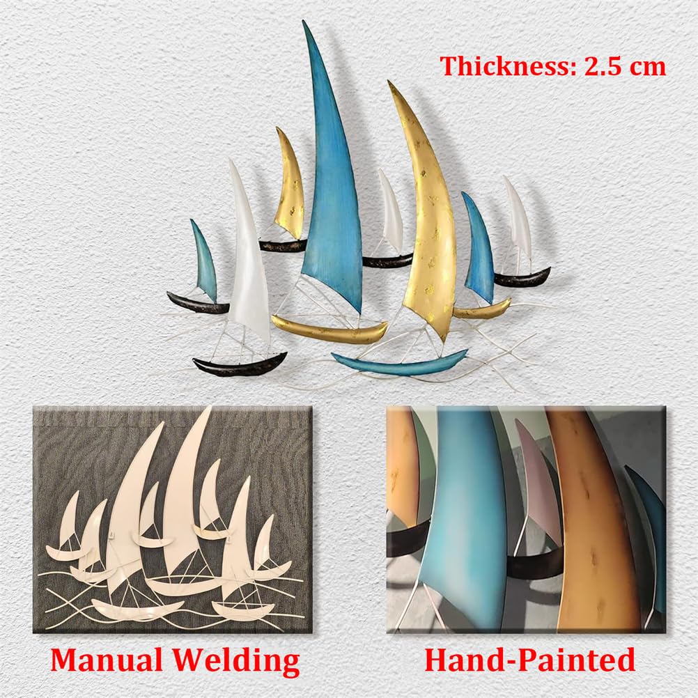 Décoration Murale en métal représentant Un voilier, Grand Bateau en métal, décoration Murale en Forme de Bateau, Sculpture Murale 3D représentant Un Bateau Nautique, 85 x 80 cm