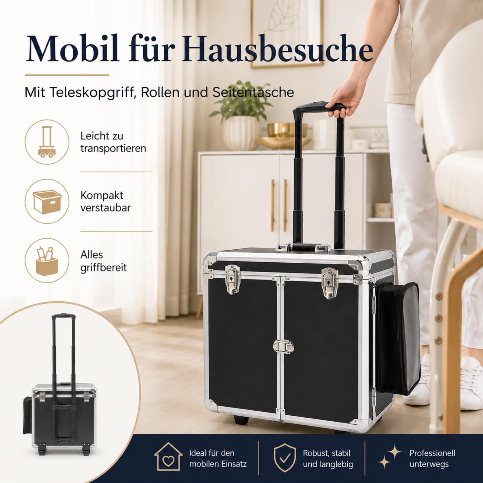 Fußpflege Koffer 46x29x42cm Werkzeugkasten Mobiler Fußpflegekoffer Nageldesign Koffer für Fußbadgeschäfte, Massagesalons, Schönheitssalons (Schwarz+Silber)
