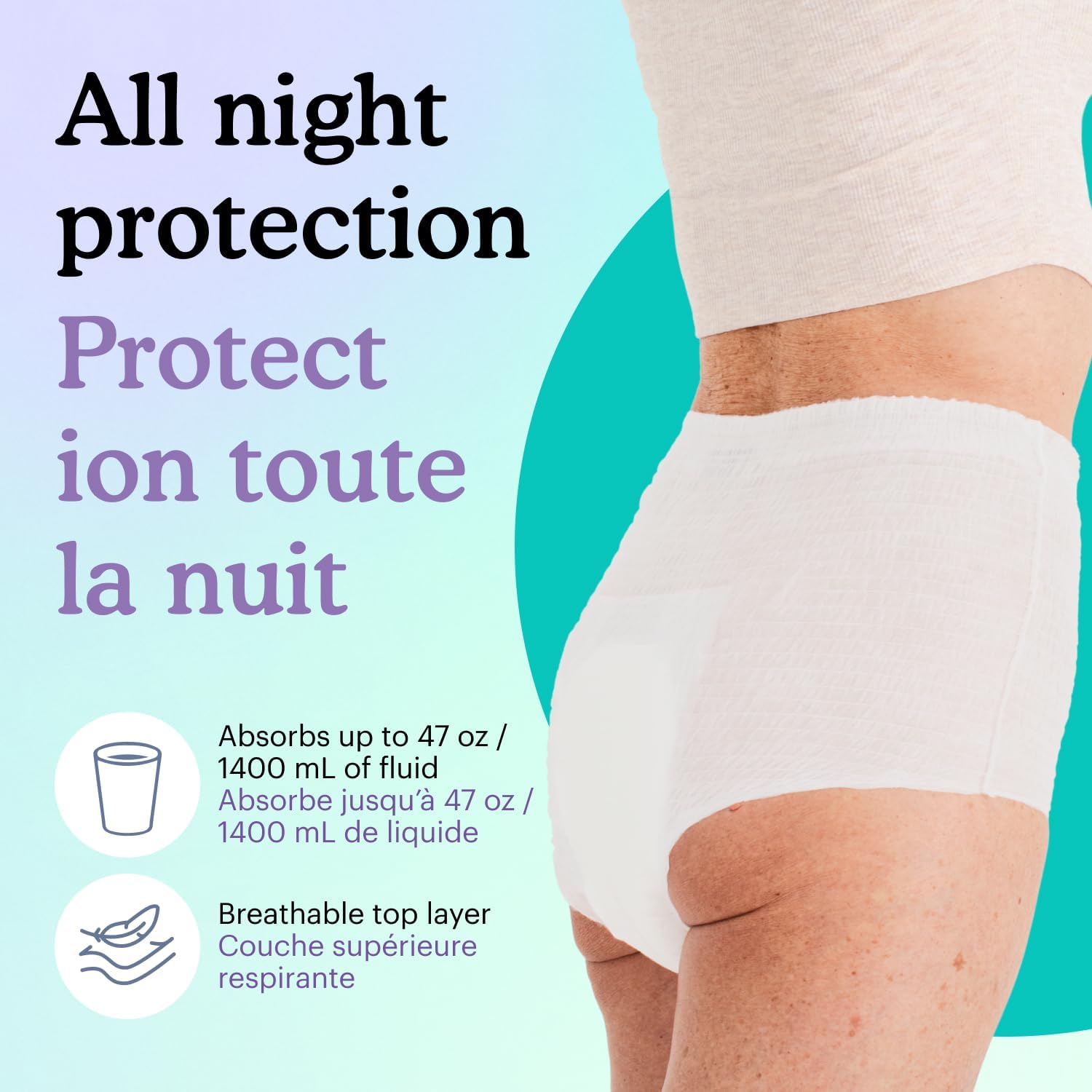 Because Overnight Absorbency Pull Ups - Adult Disposable Incontinence Underwear, Extra Absorbent Nighttime Briefs for Men and Women, White, Large, 20 Count - Image 2