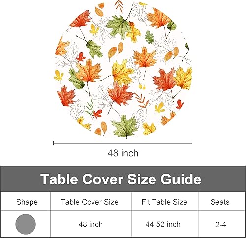 Miniatura 6 de Mantel redondo ajustado de elastano elástico con borde elástico y hojas de arce para fiestas, comedor, hogar, picnic, 48 pulgadas