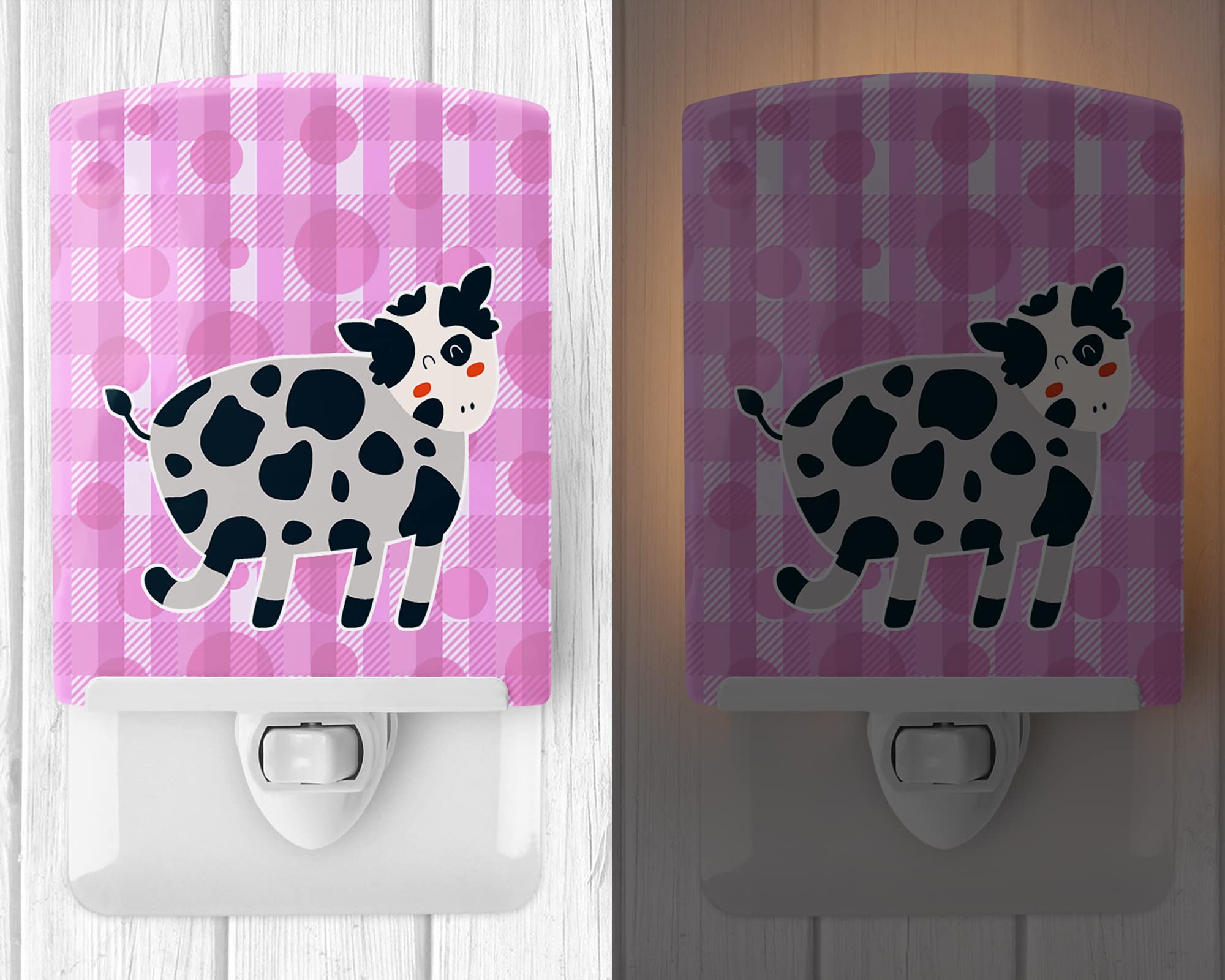 Caroline's Treasures BB7162CNL Cow on Pink Polkadots Ceramic Night Light Compact, UL-Certified, Ideal for Bedroom, Bathroom, Nursery, Hallway, Kitchen, 6x4x3, Multicolor