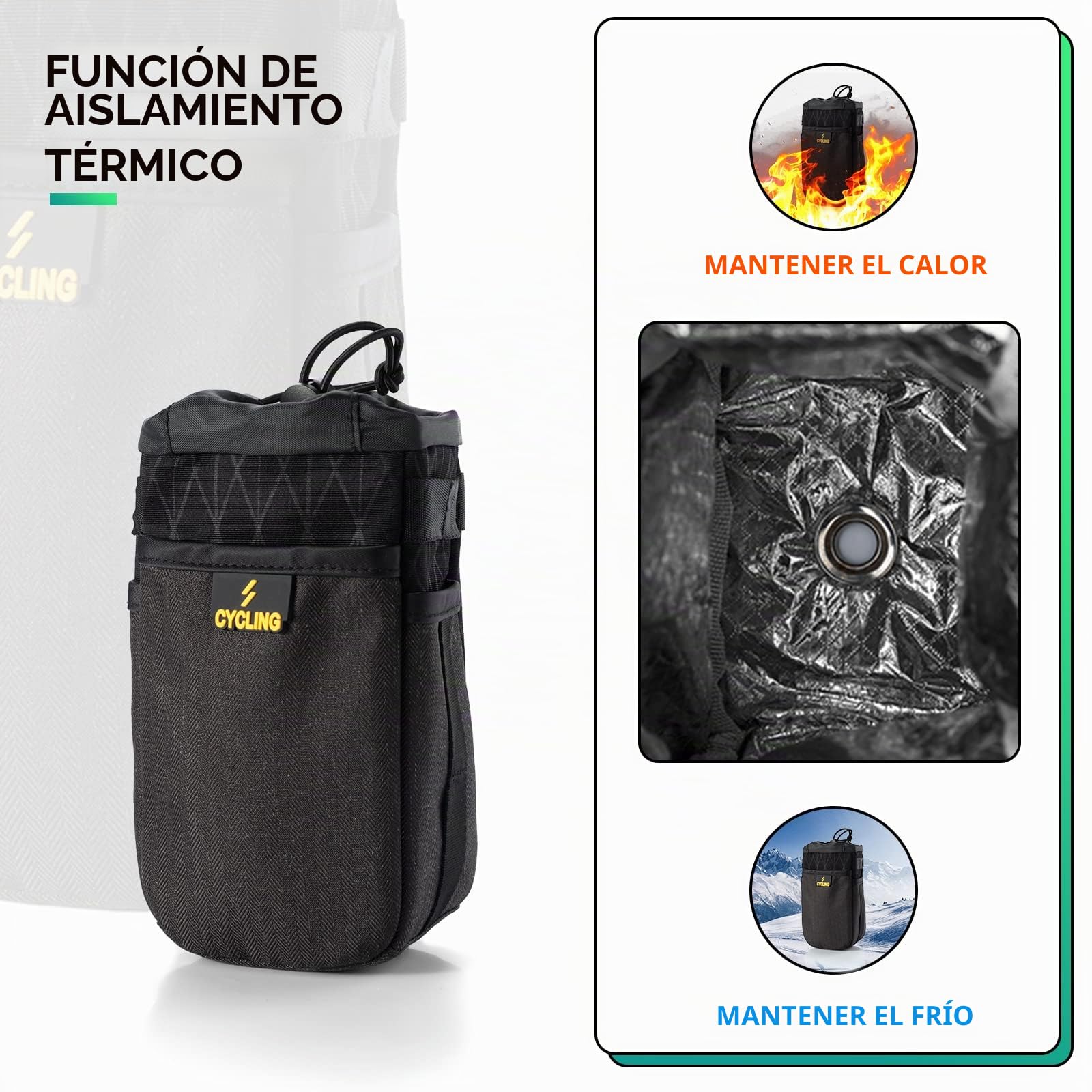 ROCKBROS Portabidón Manillar Bicicleta 1L, Bolsa de Botella de Agua Universal Portabotellas para MTB Ciclismo Cochechito | Instalación sencilla sin tornillos, apto para botellas y latas, estructura fija estable, compatible con MTB
