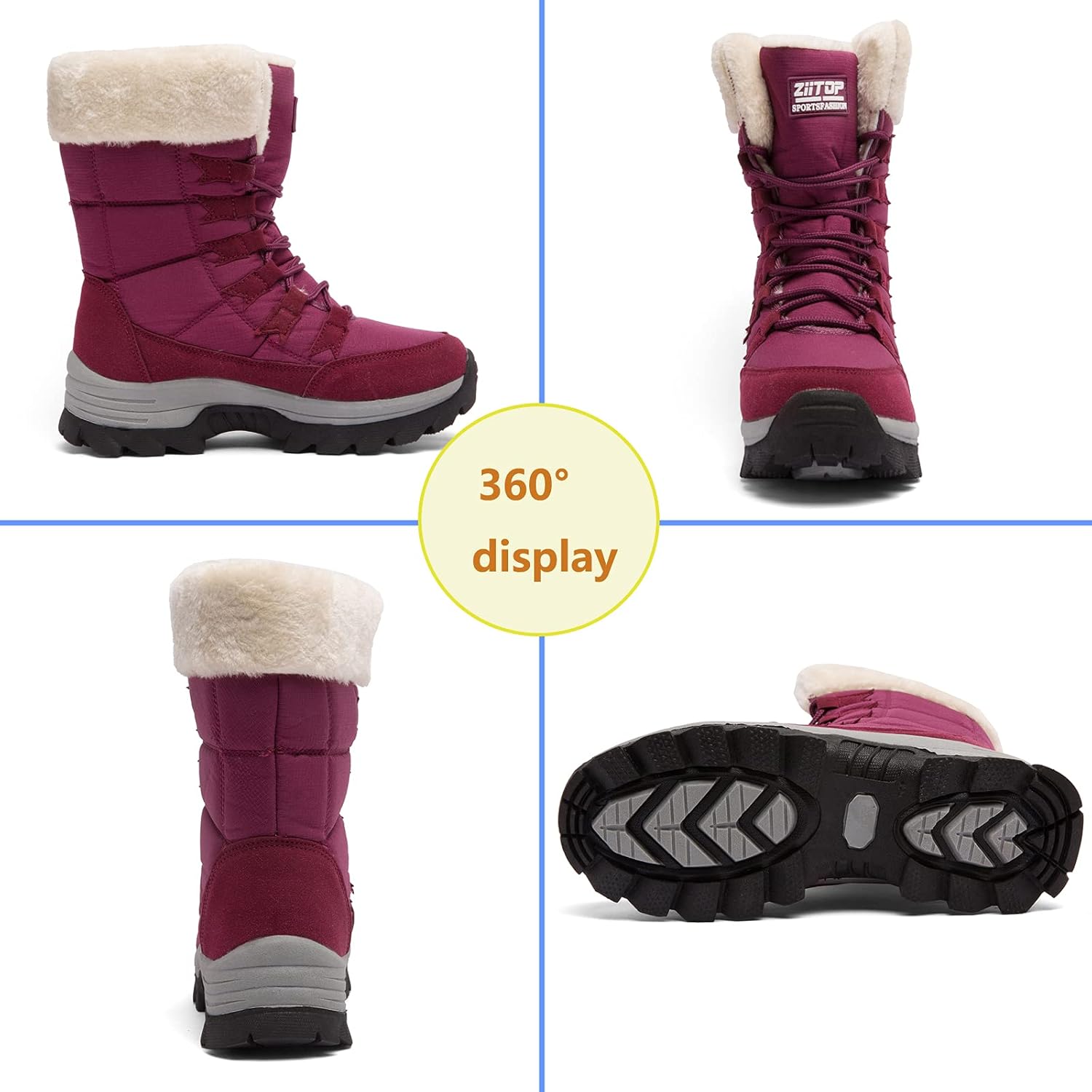 ziitop Womens Winter Snow Boots Waterproof Fur Lined Warm Winter Boots for Women Lace up Mid Calf Outdoor Anti-Slip Shoes for Walking - Image 7