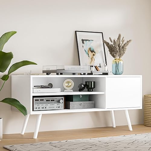 Miniatura 2 de Cozy Castle Soporte de TV para TV de 48 pulgadas, centro de entretenimiento moderno de mediados de siglo con gabinete de almacenamiento, consola