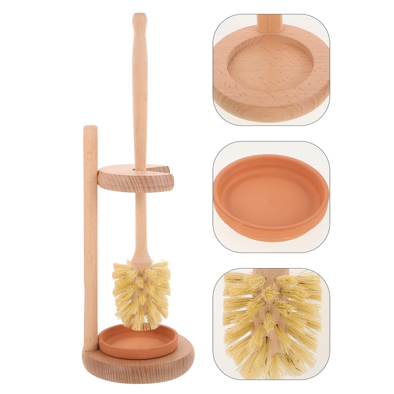 Cepillo de Limpieza para Inodoro 1 Set con Base de Madera y Cerámica | Color Caqui, Quita Manchas a Fondo, Limpieza Fácil para Hotel y Centro Comercial