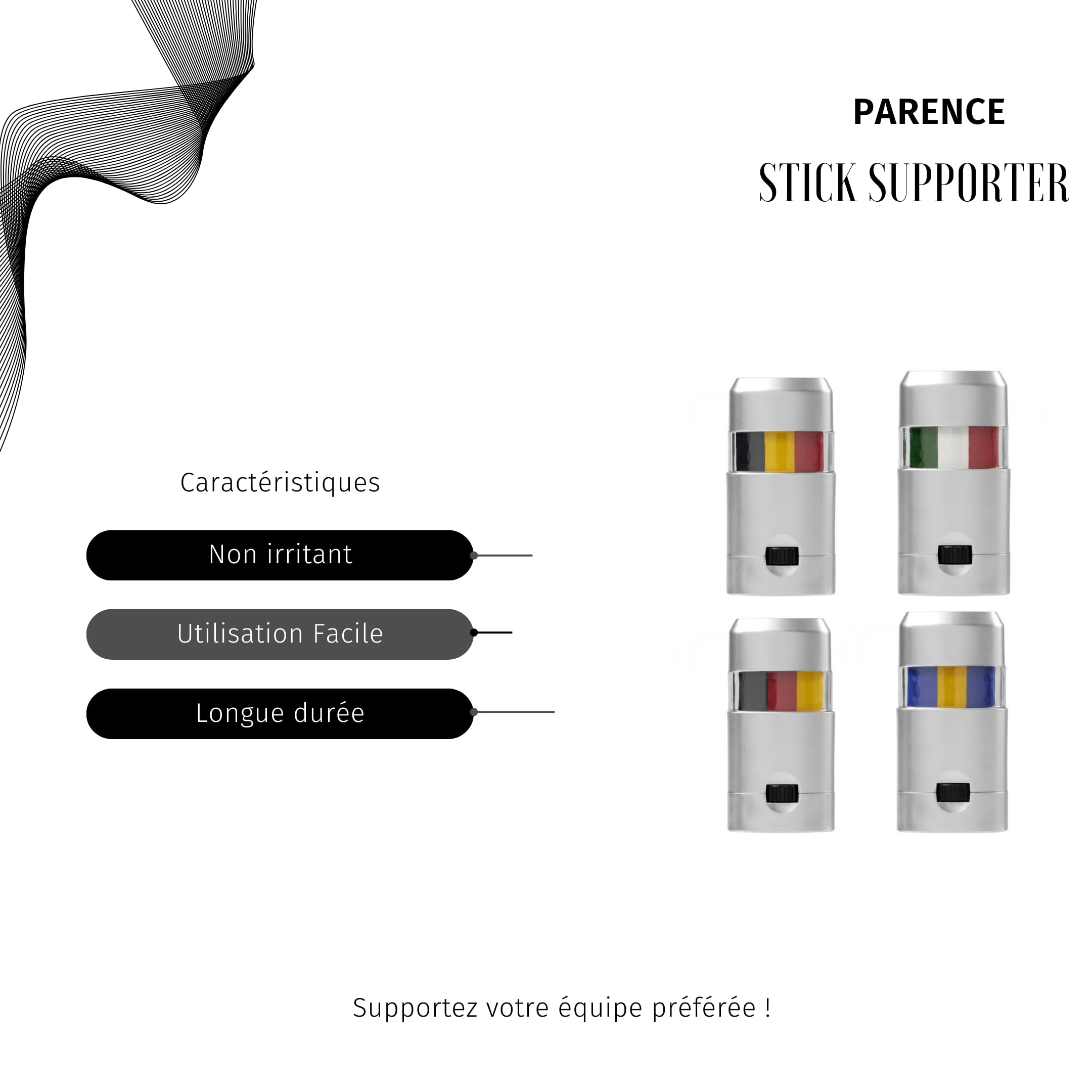PARENCE.- Stick de Maquillage aux Couleurs de ton Equipe - Compétition Sportive, Déguisement, Supporter - Allemagne
