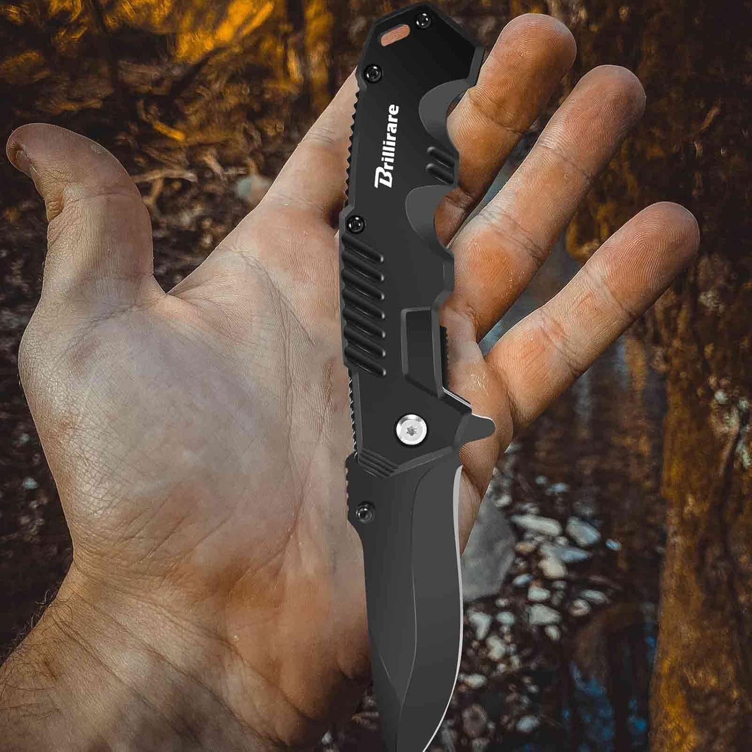 Coltello da tasca pieghevole, lama 2,6 pollici: piccolo coltello di sopravvivenza con clip, serratura a pulsante e rompivetro, ideale per caccia, camping ed escursioni